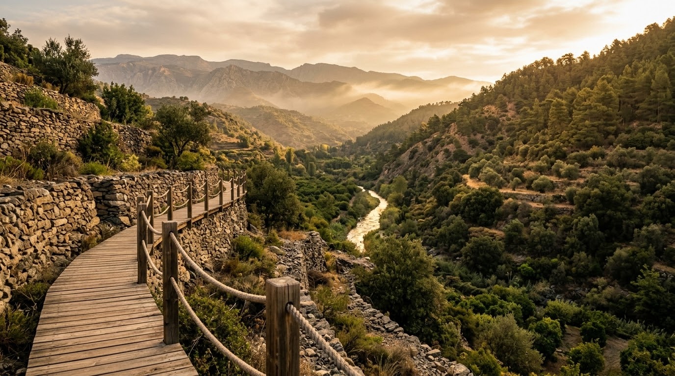 Landscape concept of a mountain river and valley, illustrating the setting envisioned for wellness experiences